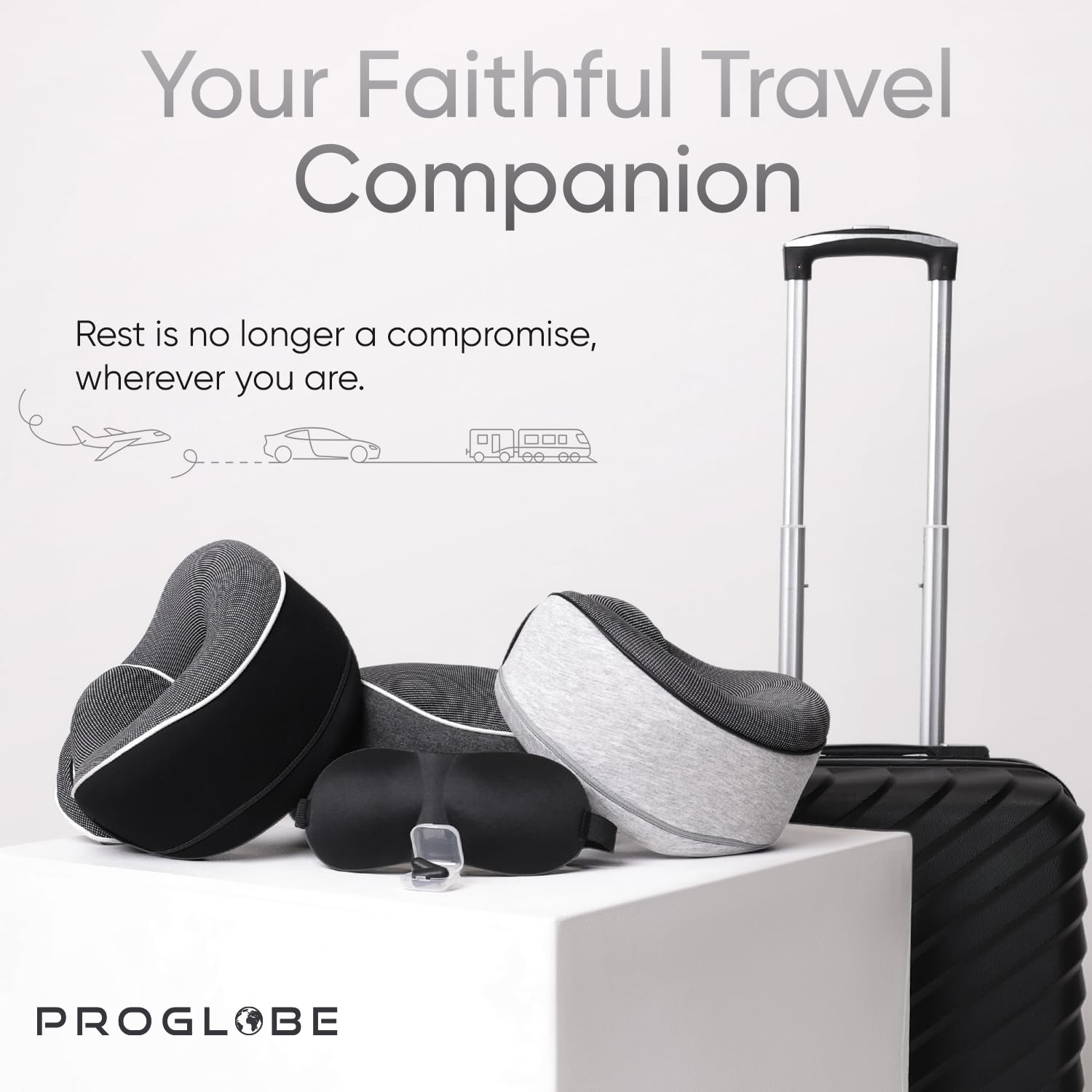 Proglobe used in airplane seat illustrating improved travel rest