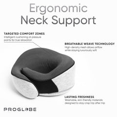 Proglobe pillow with adjustable velcro demonstrating secure customized fit