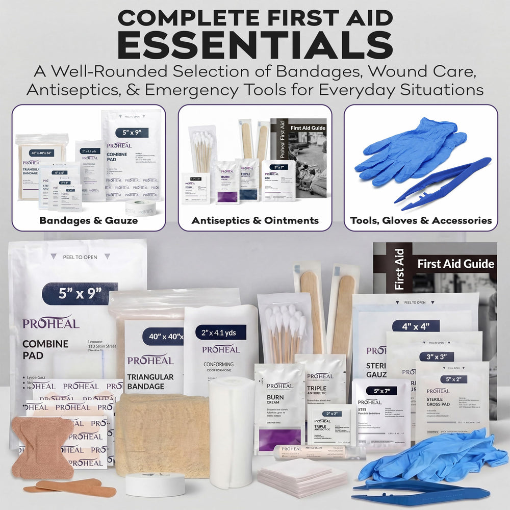ProHeal lavado ocular y crema para quemaduras en set de emergencia