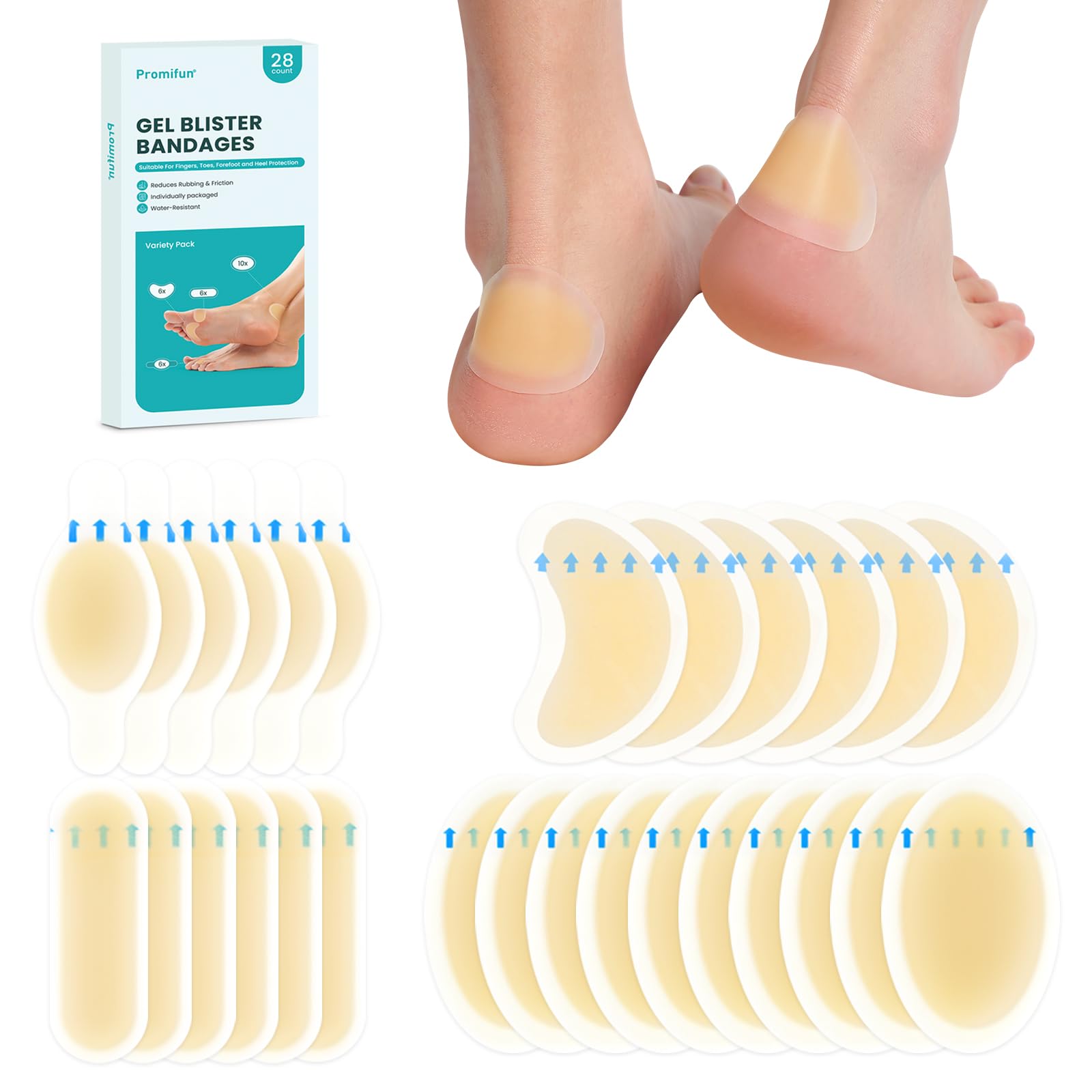 Promifun empaque frontal mostrando 28 apósitos para protección rápida