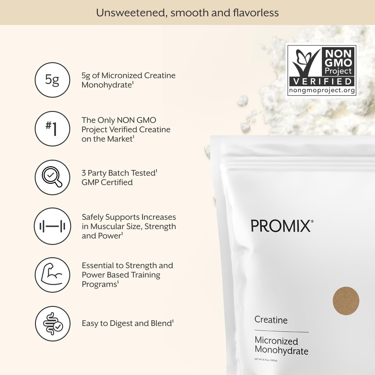 ProMix Nutrition polvo micronizado sin sabor con textura fina para mezcla rápida