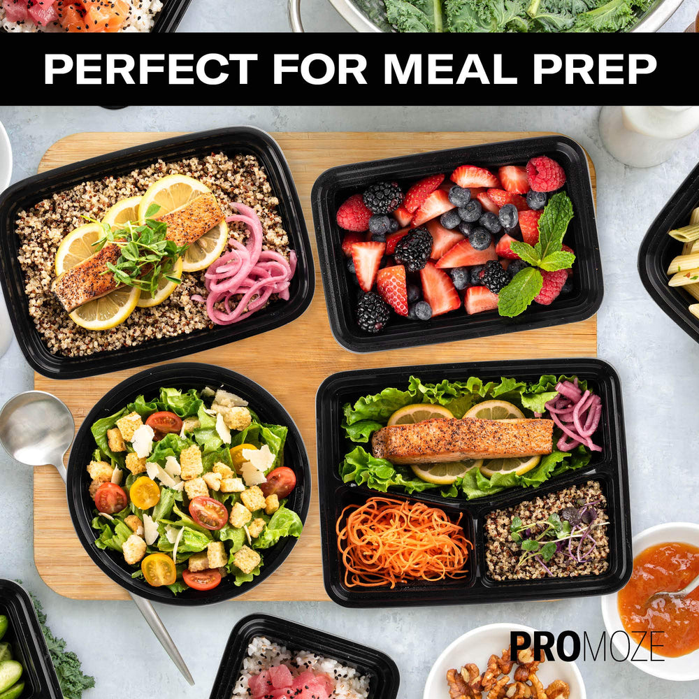 PROMOZE catering tray of filled containers showing bulk serving and professional presentation