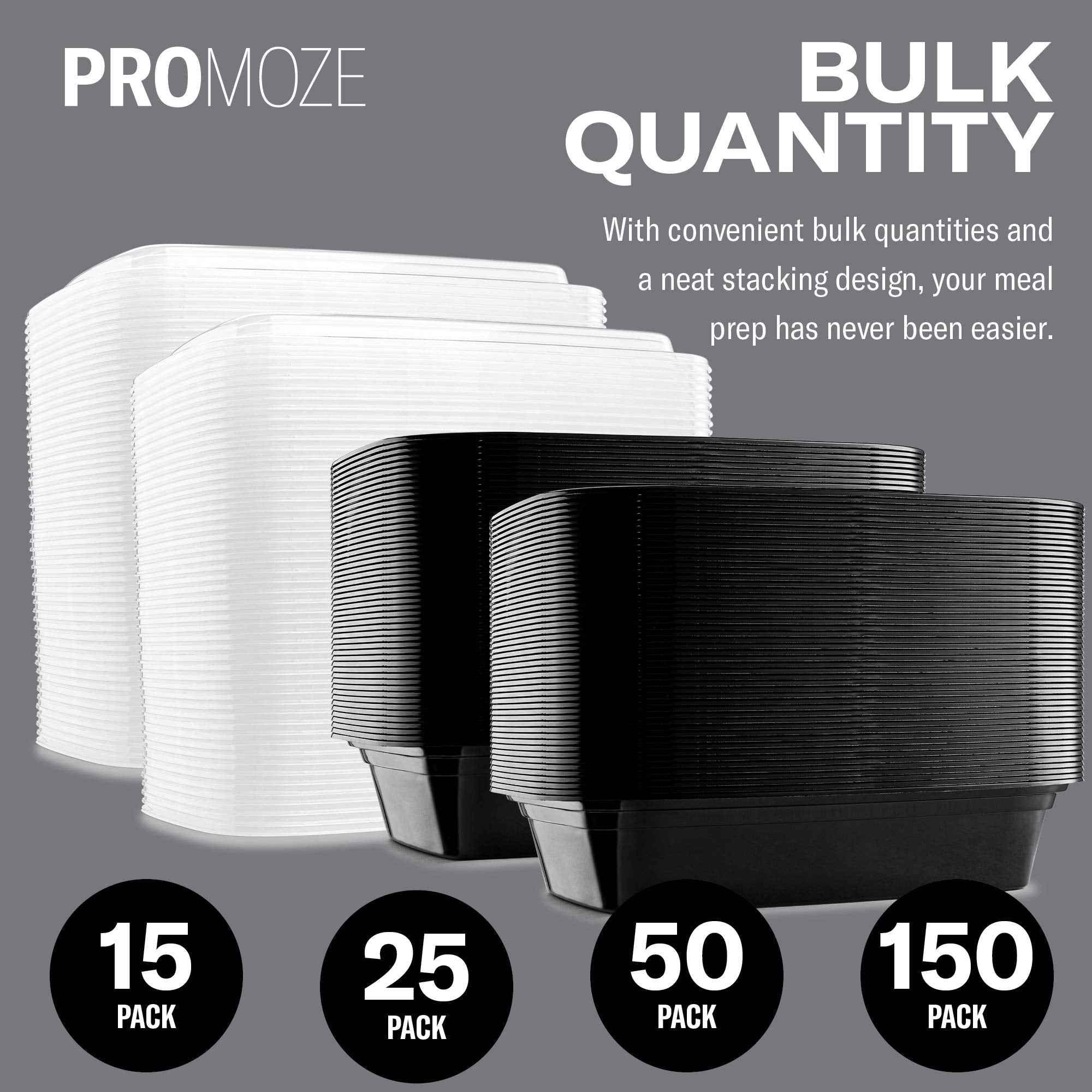 PROMOZE stacked containers demonstrating space-saving storage and easy organization
