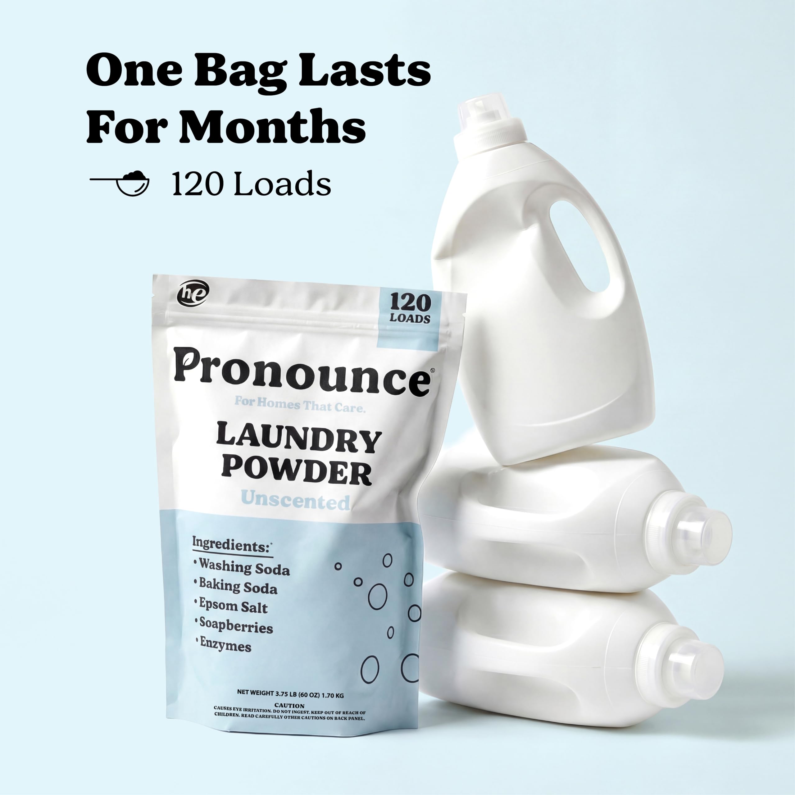 Bolsa Pronounce junto a una lavadora HE demostrando compatibilidad