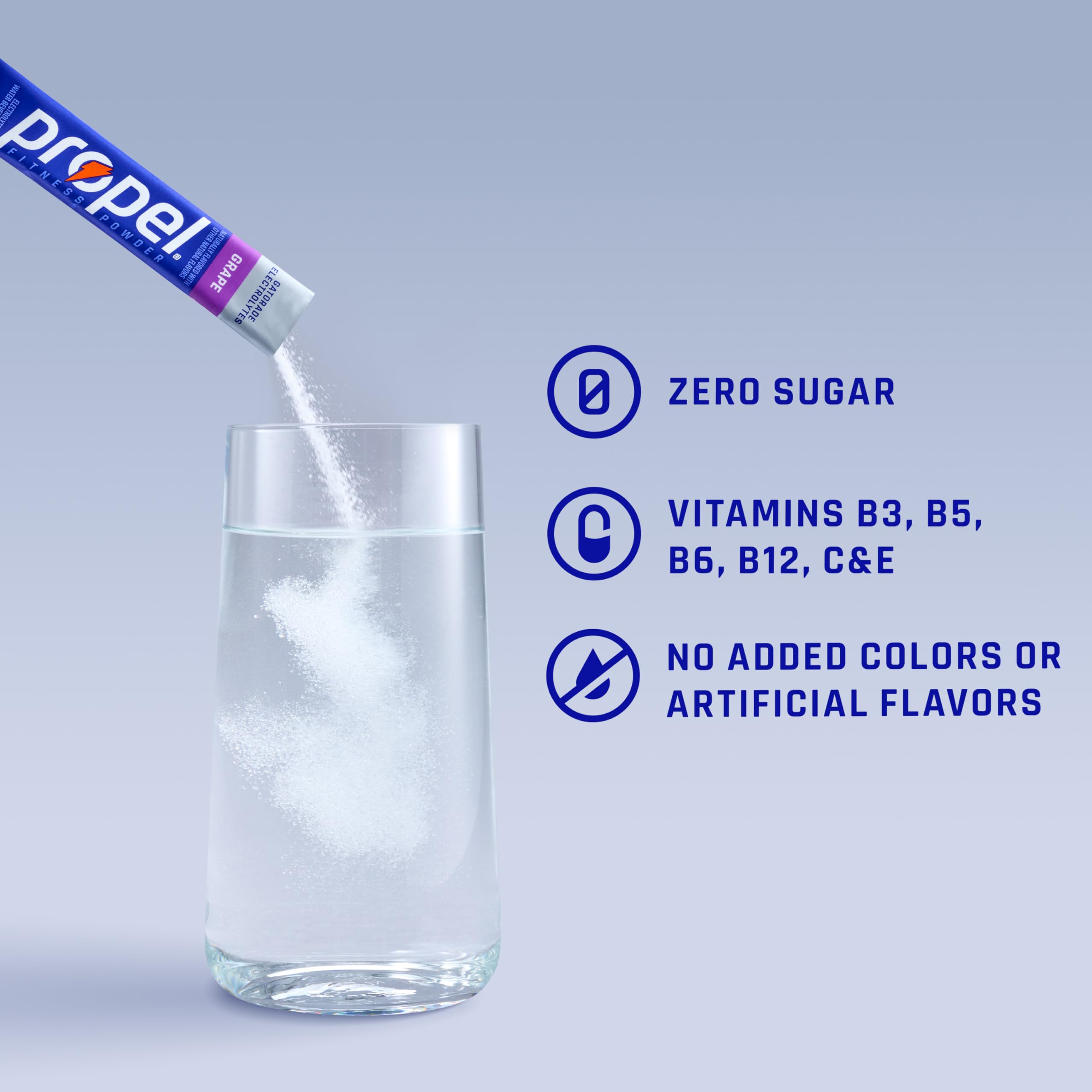 Propel caja abierta con sobres individuales listos para llevar y uso conveniente