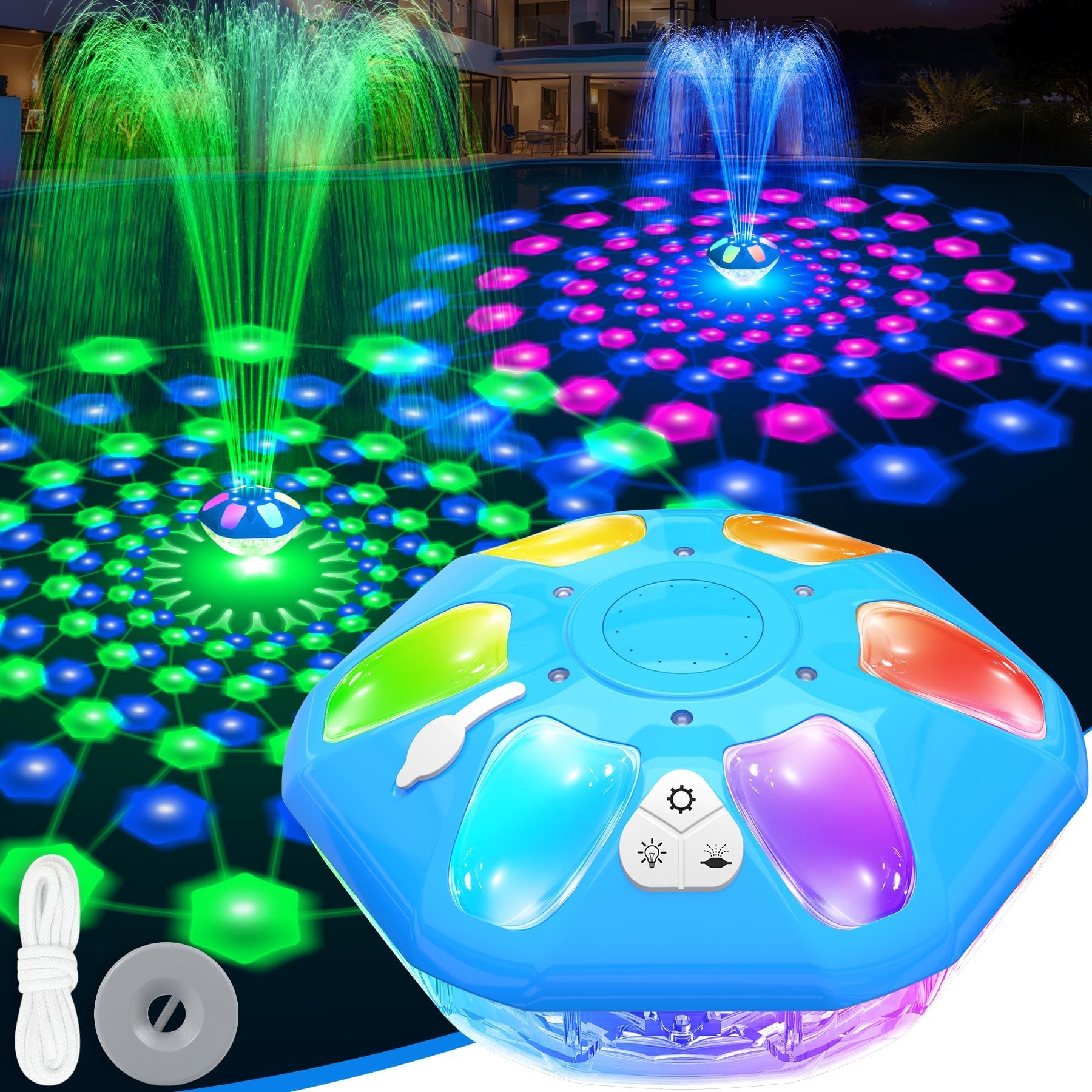 ProSplash vista frontal de la fuente flotante con efecto visual