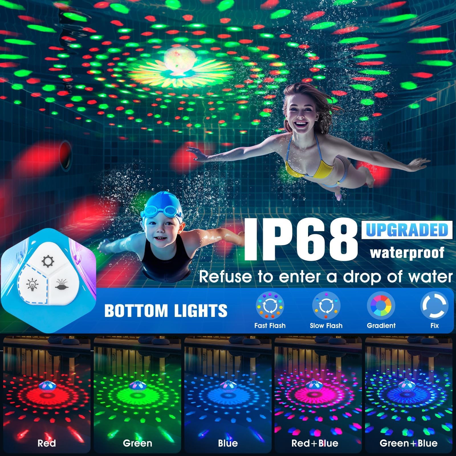 ProSplash fuente en piscina nocturna creando ambiente festivo