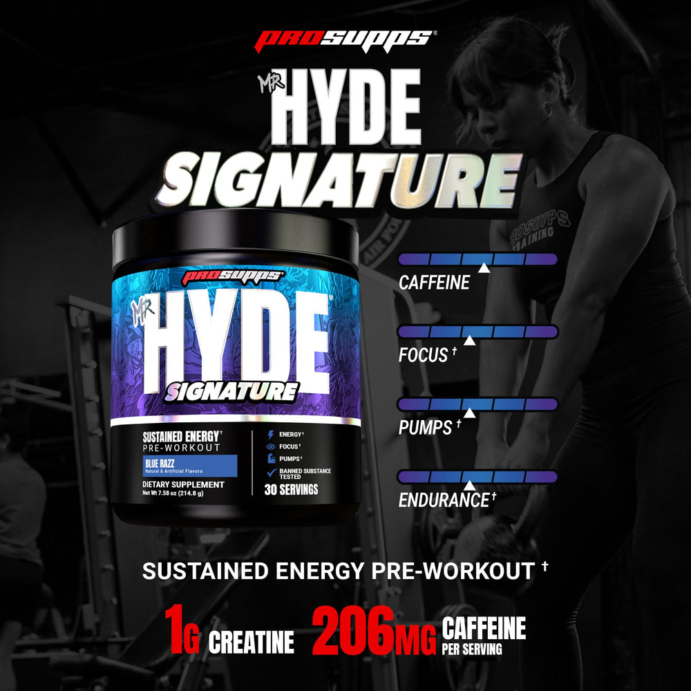 ProSupps Mr. Hyde polvo azul textura fina, mezcla fácil