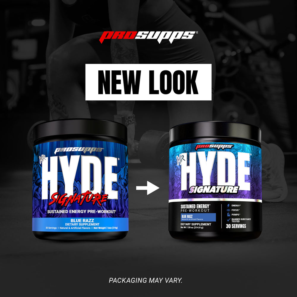 ProSupps Mr. Hyde Blue Razz bebida preparada con color vibrante y sabor