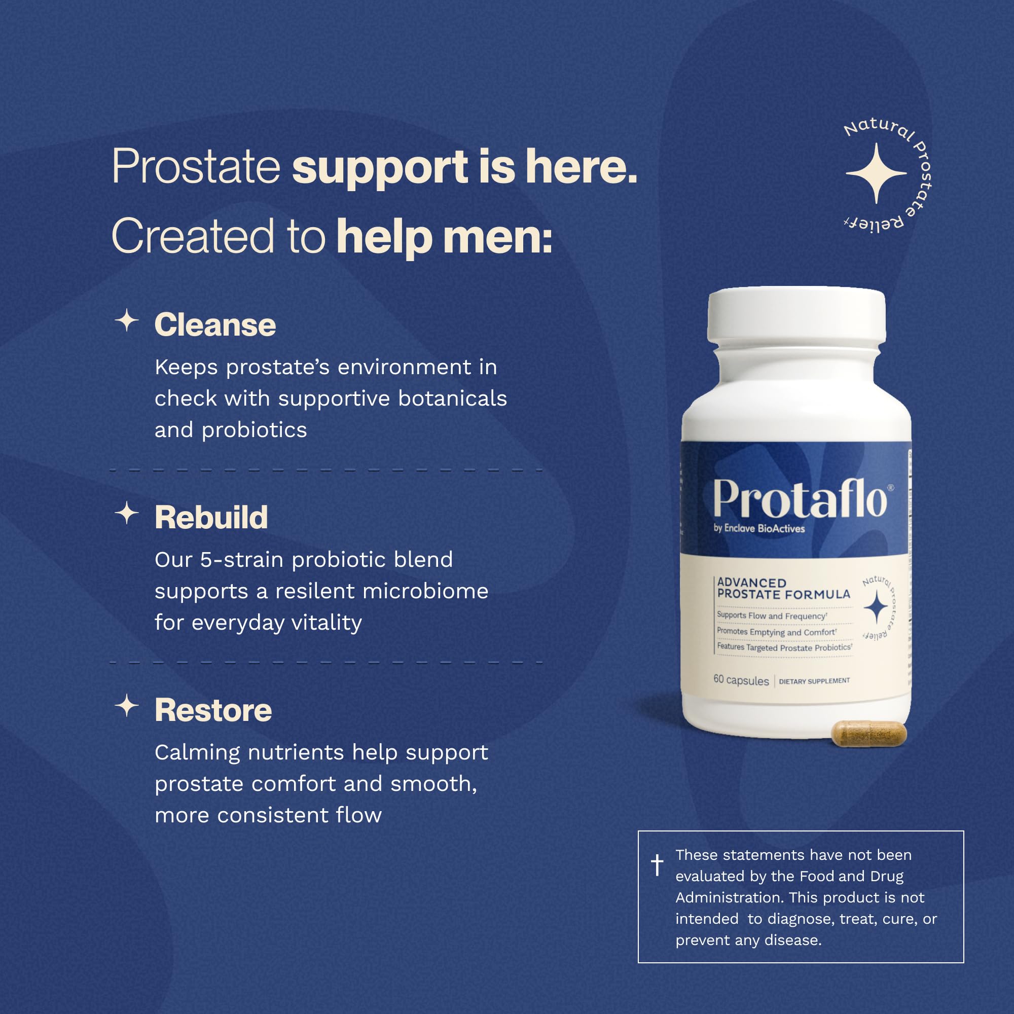 Protaflo cápsulas apiladas destacando textura y conveniencia de dosificación diaria