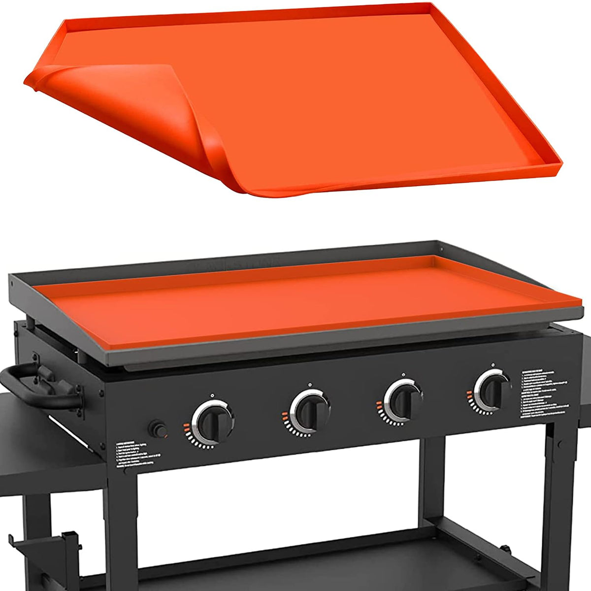Protebox tapete frontal cubriendo una plancha Blackstone, protección inmediata