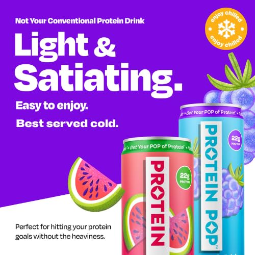 PROTEIN POP lata en mano para comparar tamaño y portabilidad