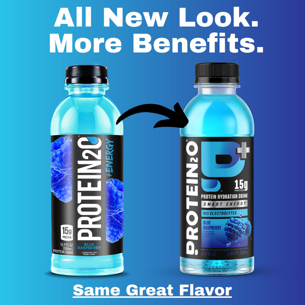 Protein2o sobre toalla de gimnasio, refuerzo de recuperación y energía post‑entreno
