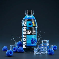 Protein2o botella sobre banco de gimnasio destacando recuperación y practicidad