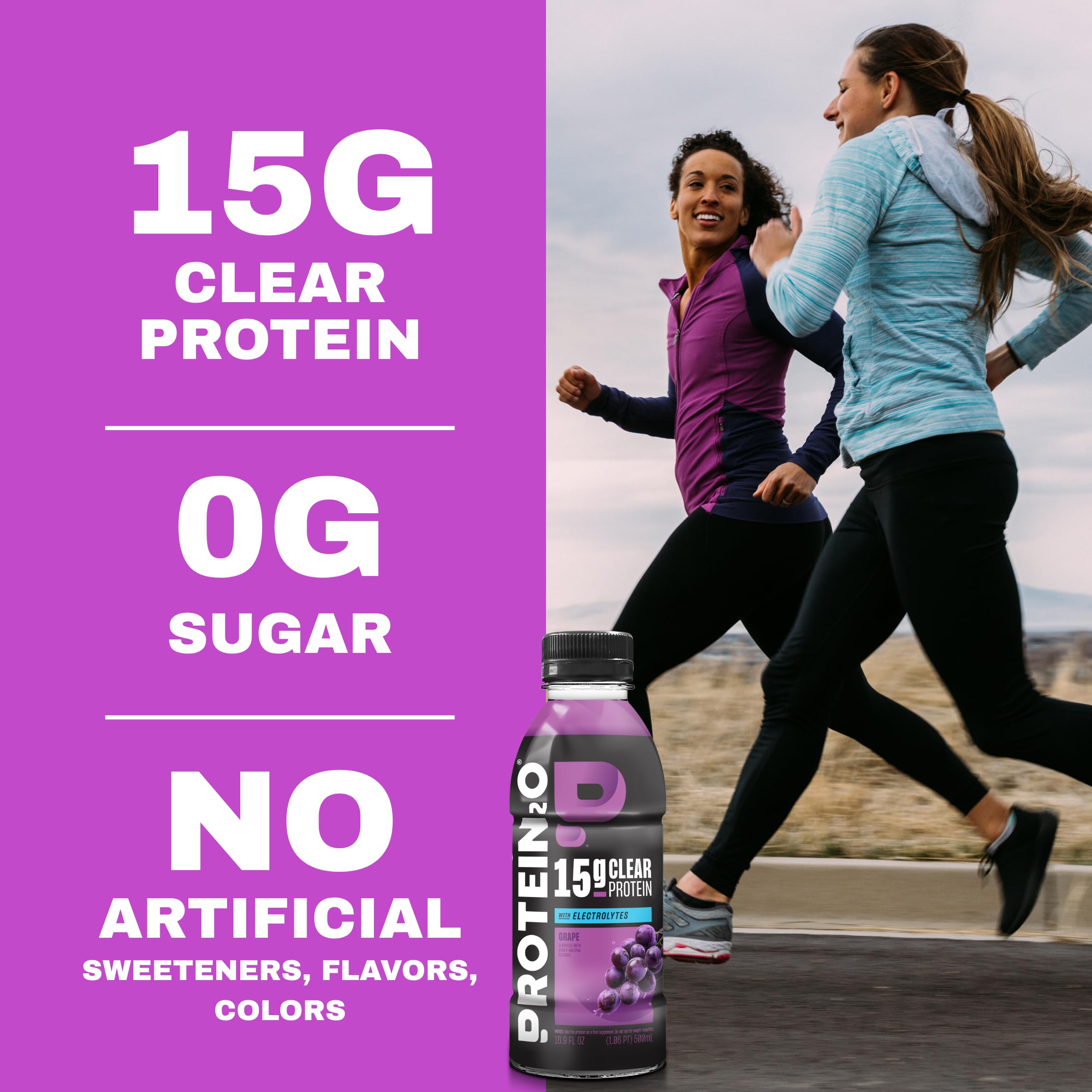Protein2o botella en mano mostrando tamaño práctico y uso portátil