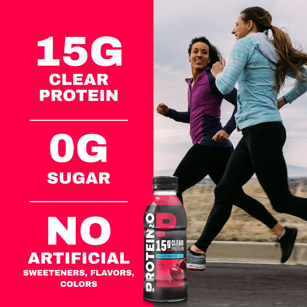 Protein2o botella en manos durante entrenamiento para hidratación rápida