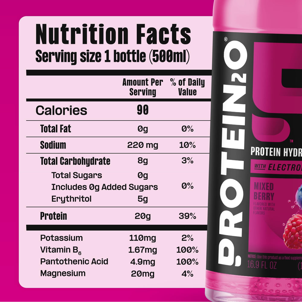 Protein2o en ambiente de gimnasio enfatizando recuperación y energía