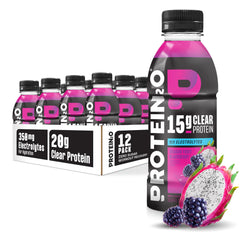 Protein2o botella frontal Dragon Fruit Blackberry mostrando etiqueta y beneficios