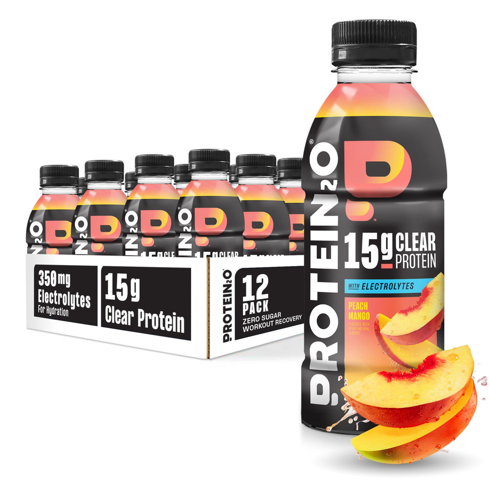 Protein2o botella frontal mostrando el sabor Peach Mango y su conveniencia