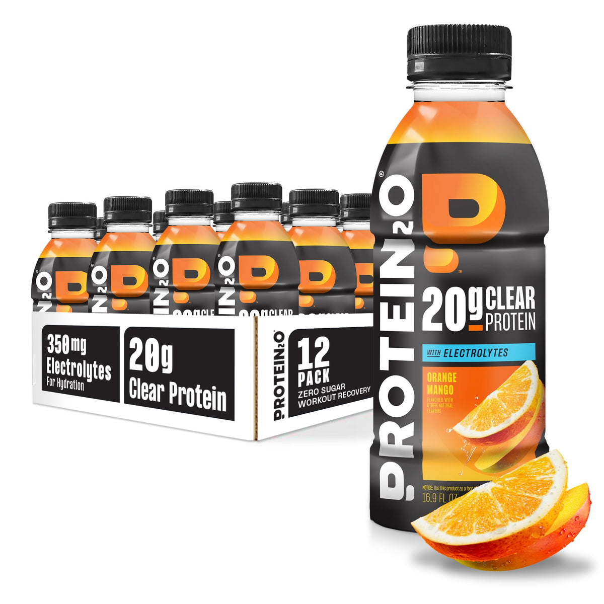 Protein2o frente del envase Orange Mango mostrando diseño y volumen
