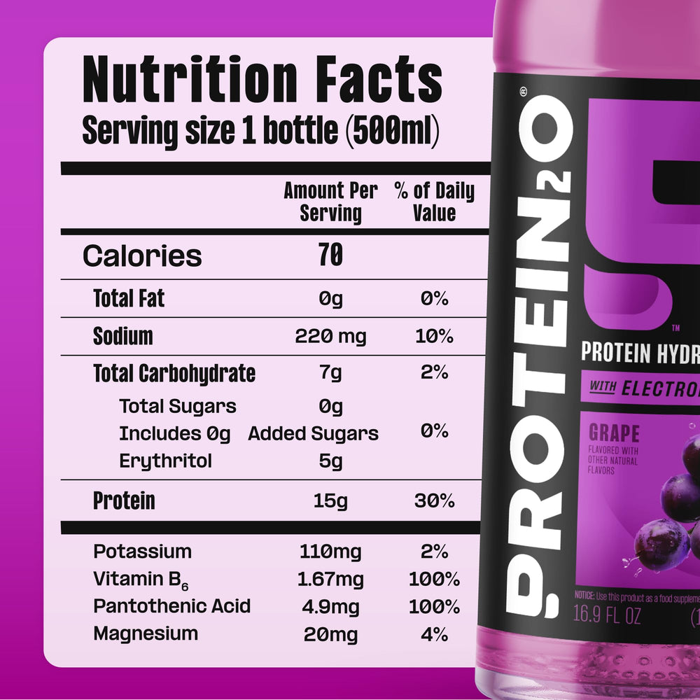 Protein2o pack de 12 botellas sobre mesa para almacenamiento conveniente