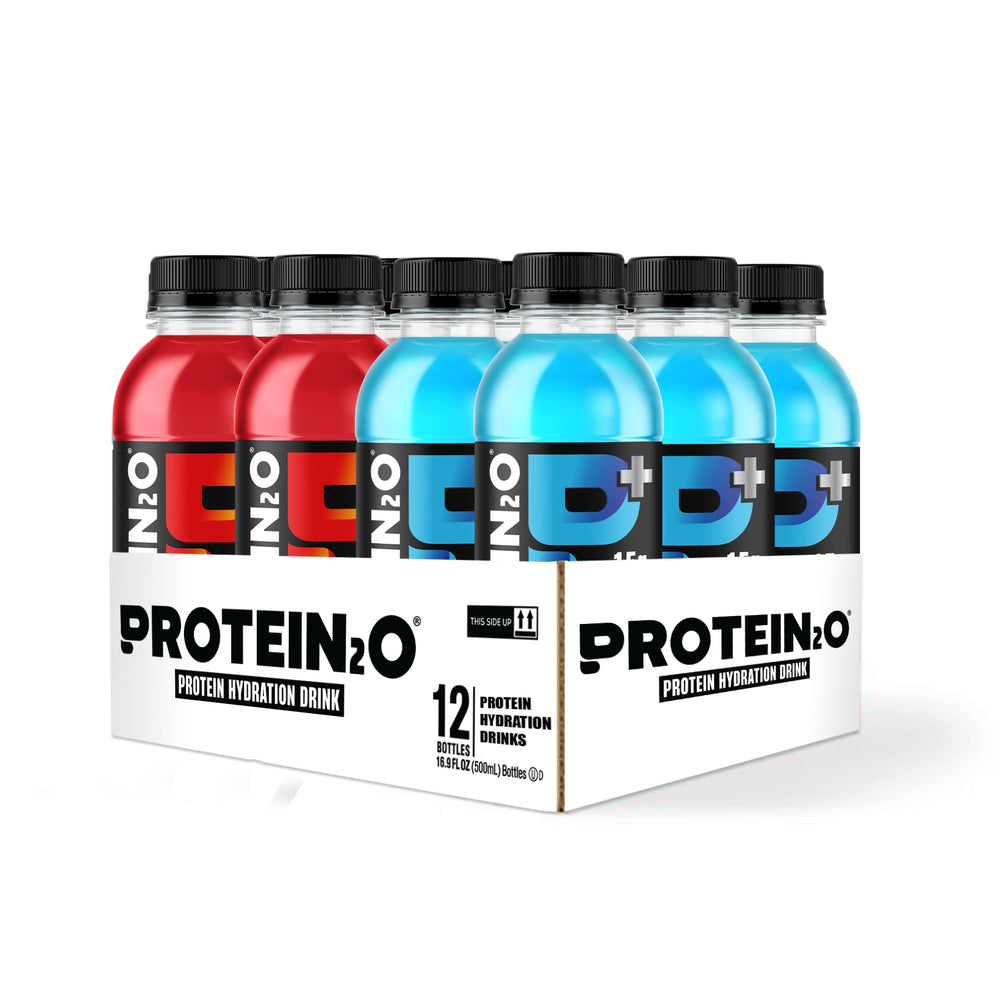 Protein2o líquido claro en close‑up, evidencia textura ligera y refrescante