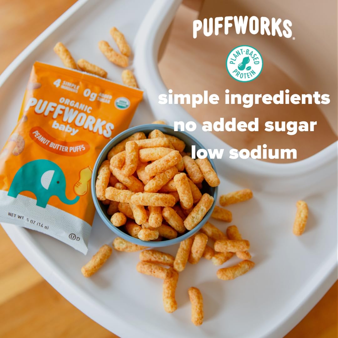 Puffworks etiqueta con certificaciones USDA Organic y Non‑GMO visibles