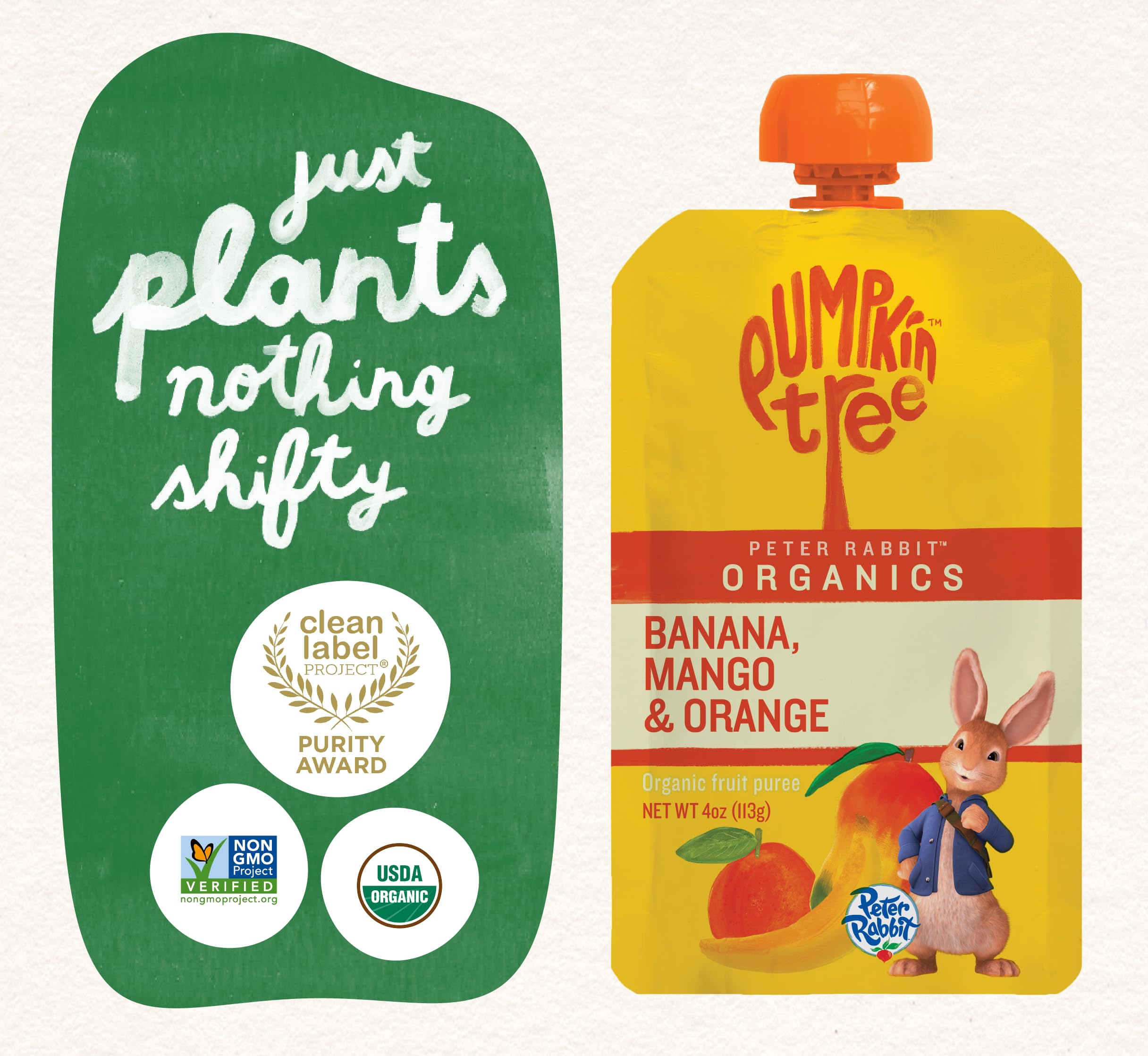 Pumpkin Tree Peter Rabbit etiqueta con certificación USDA Organic visible