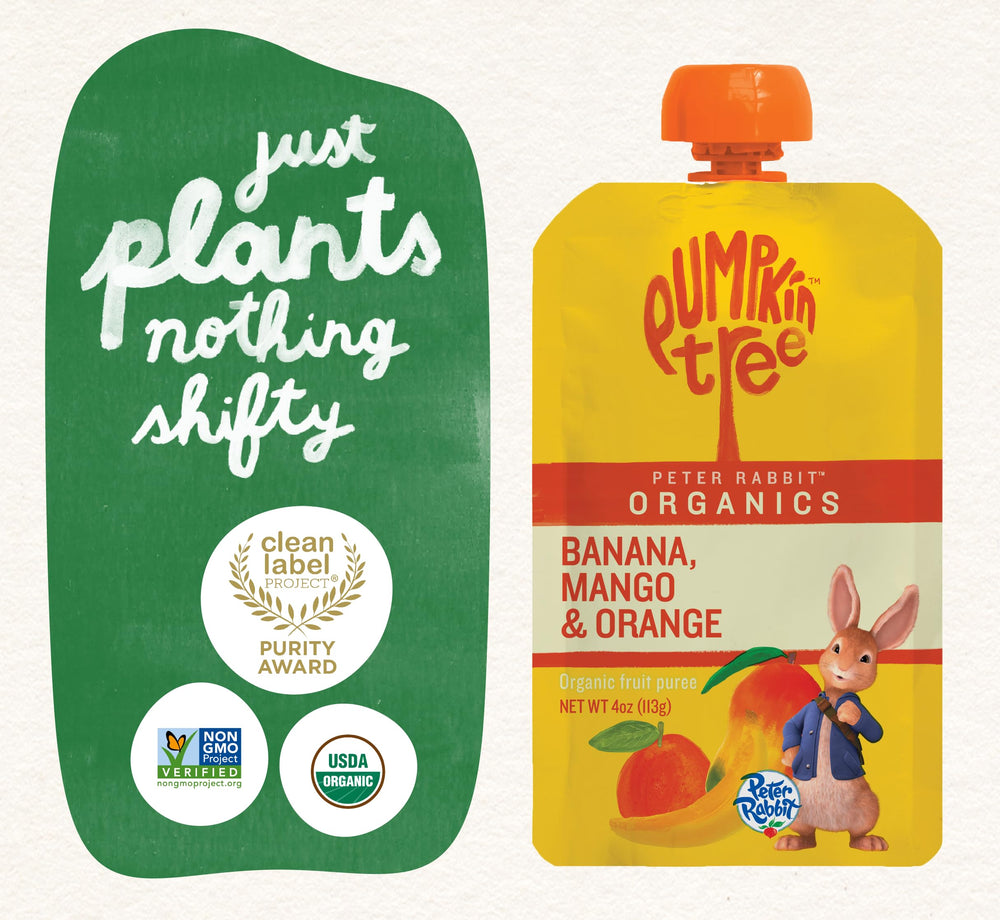 Pumpkin Tree Peter Rabbit etiqueta con certificación USDA Organic visible
