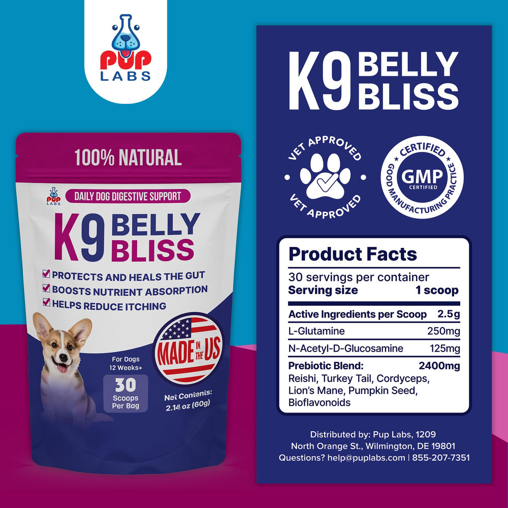 Pup Labs etiqueta con ingredientes clave y respaldo veterinario