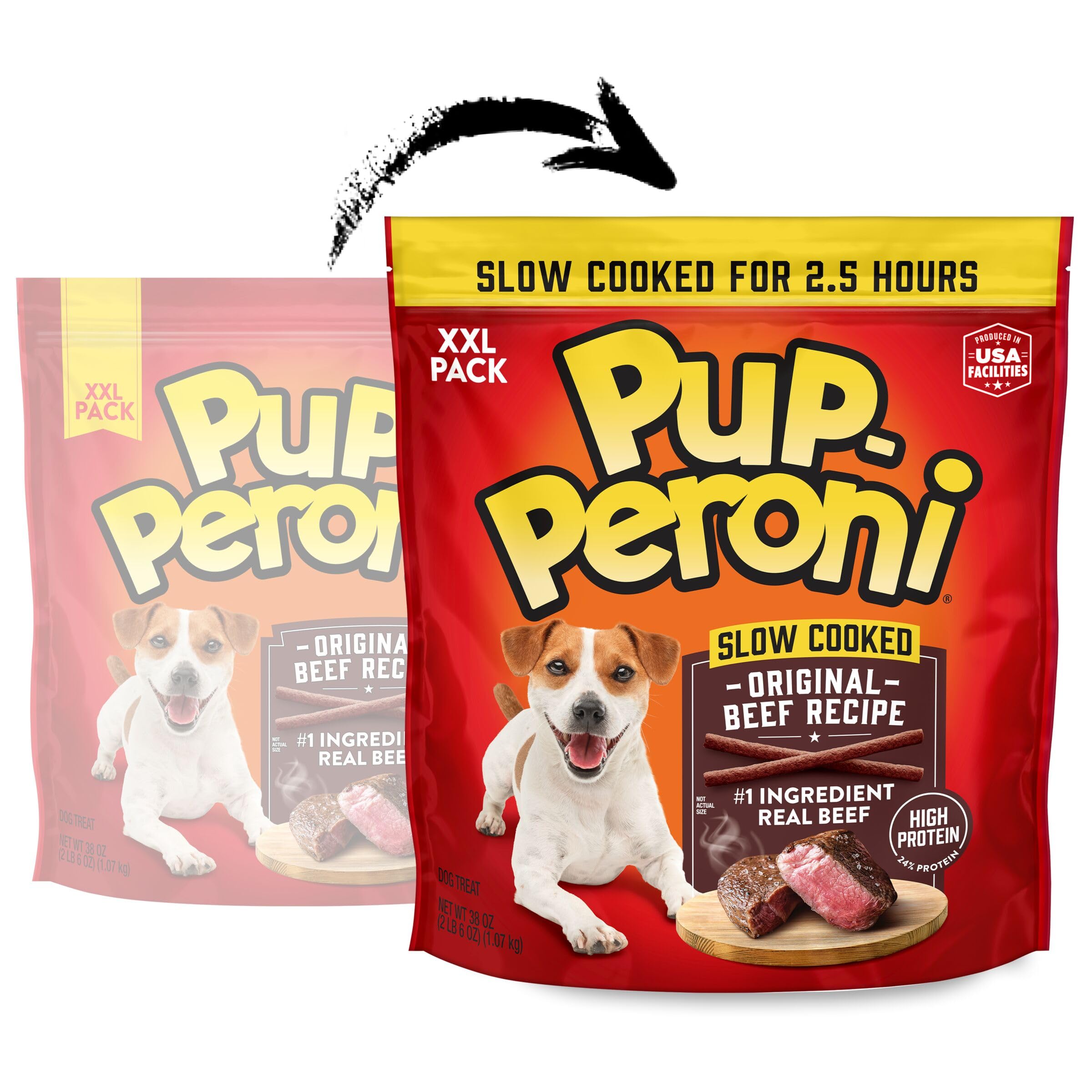 Pup-Peroni primer plano de textura blanda y aspecto jugoso
