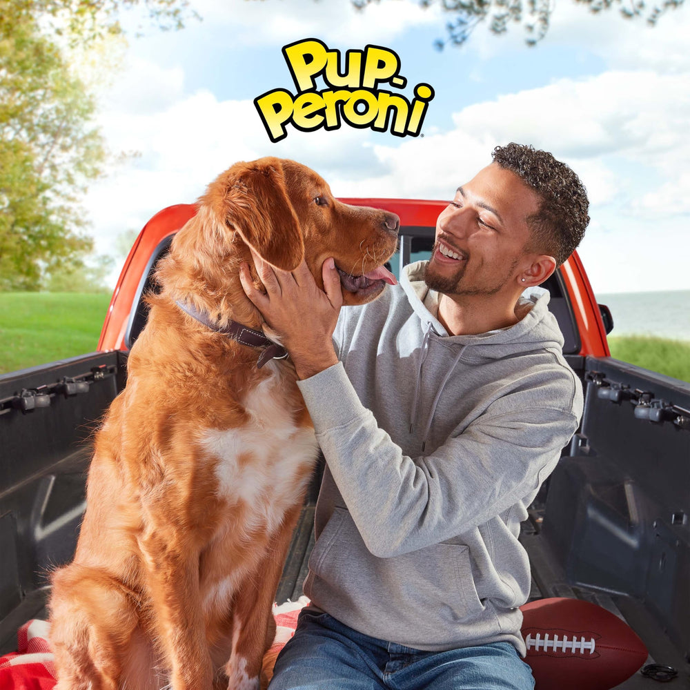 Pup-Peroni etiqueta de ingredientes destacando carne real principal