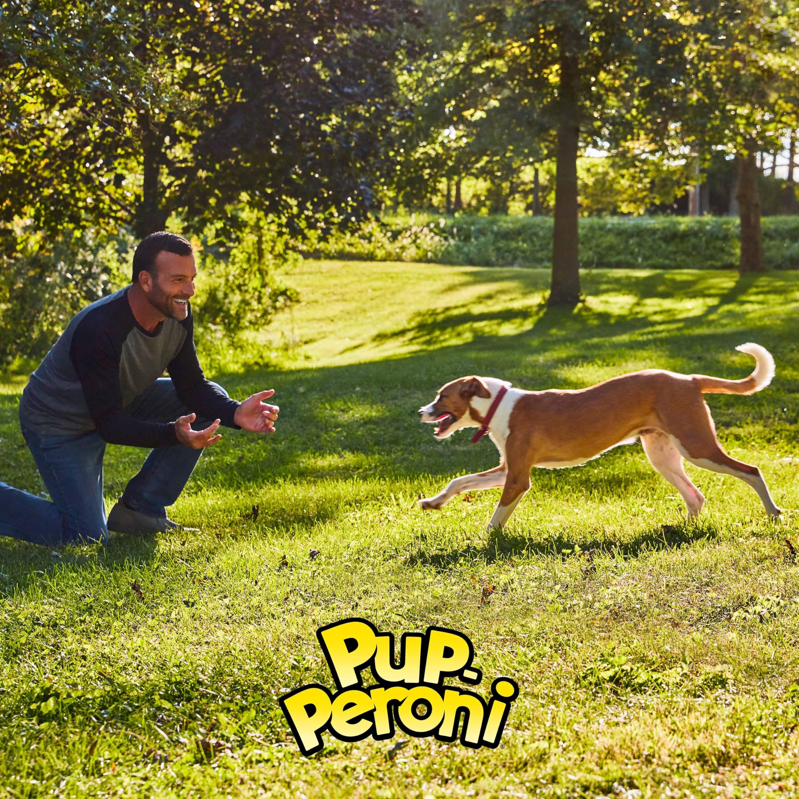 Pup-Peroni etiqueta con ingredientes destacando carne real