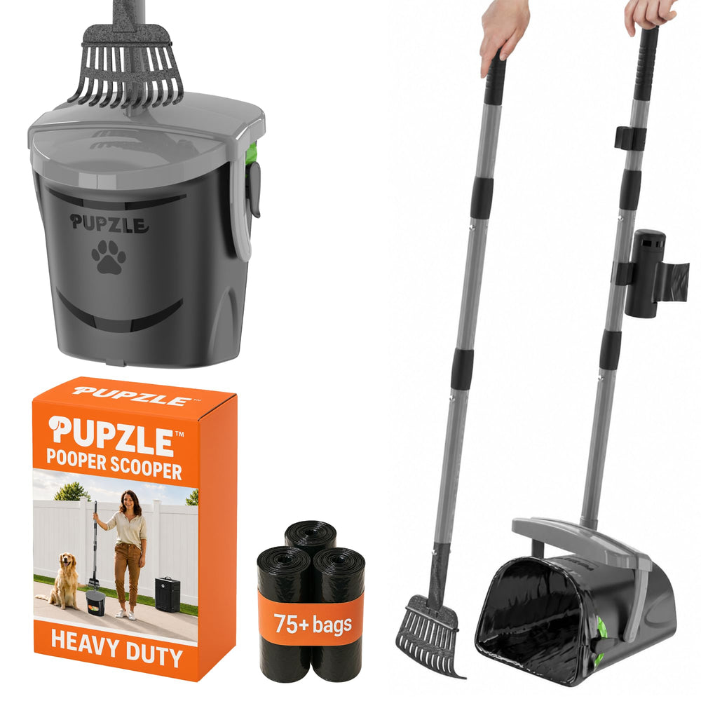 Pupzle vista frontal del recogedor mostrando su diseño ergonómico y manejo cómodo