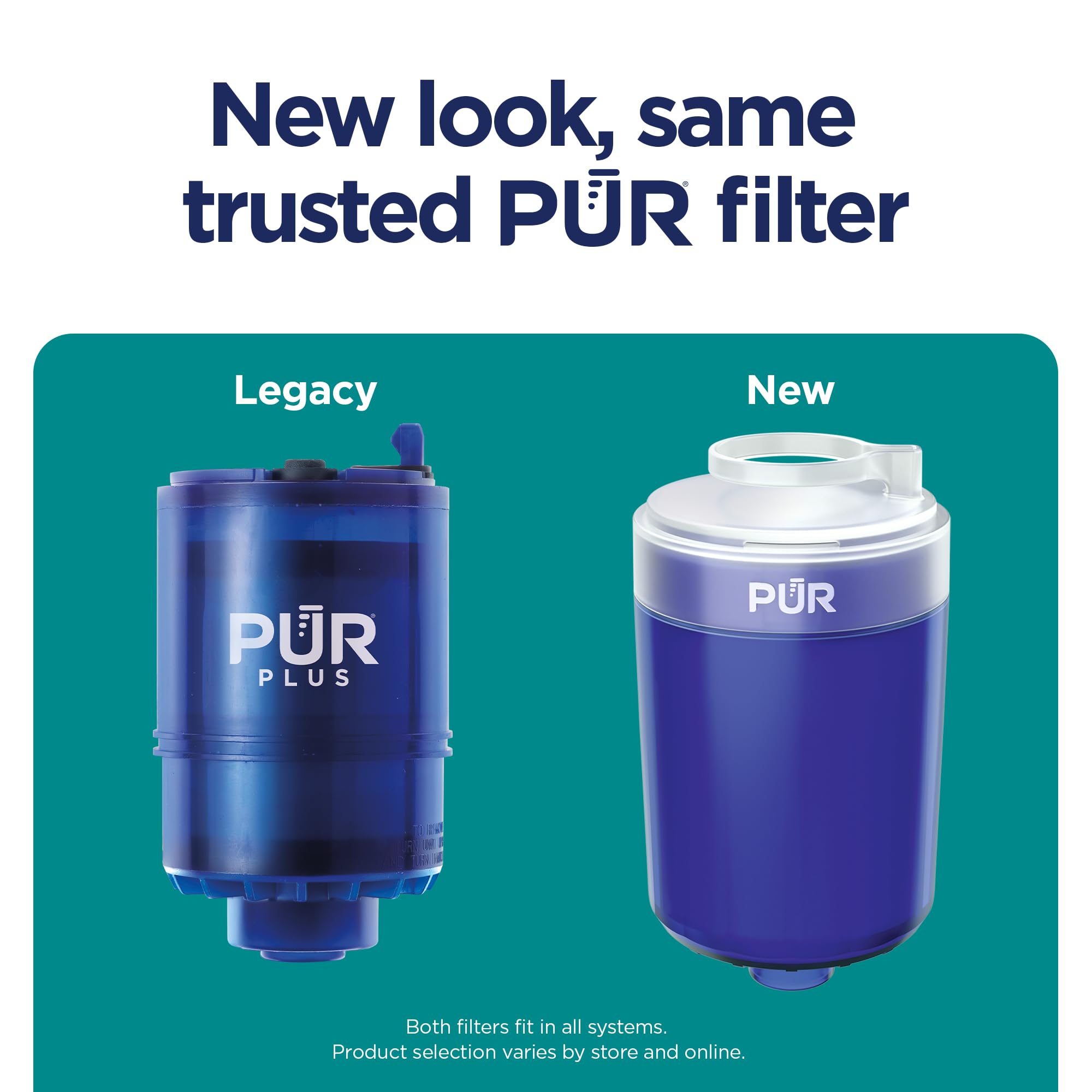 PUR filtro al lado de un vaso para comparar tamaño y capacidad