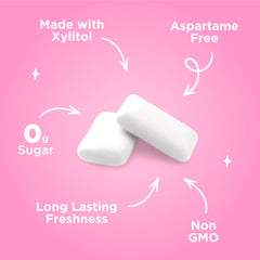 Hand holding an open PUR Gum bag with pieces visible, easy everyday access