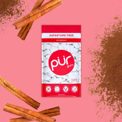 PUR Gum cinnamon close-up of a single piece highlighting bold texture and flavor