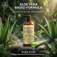 PURA D'OR detalle de la etiqueta con biotina y extractos botánicos beneficiosos
