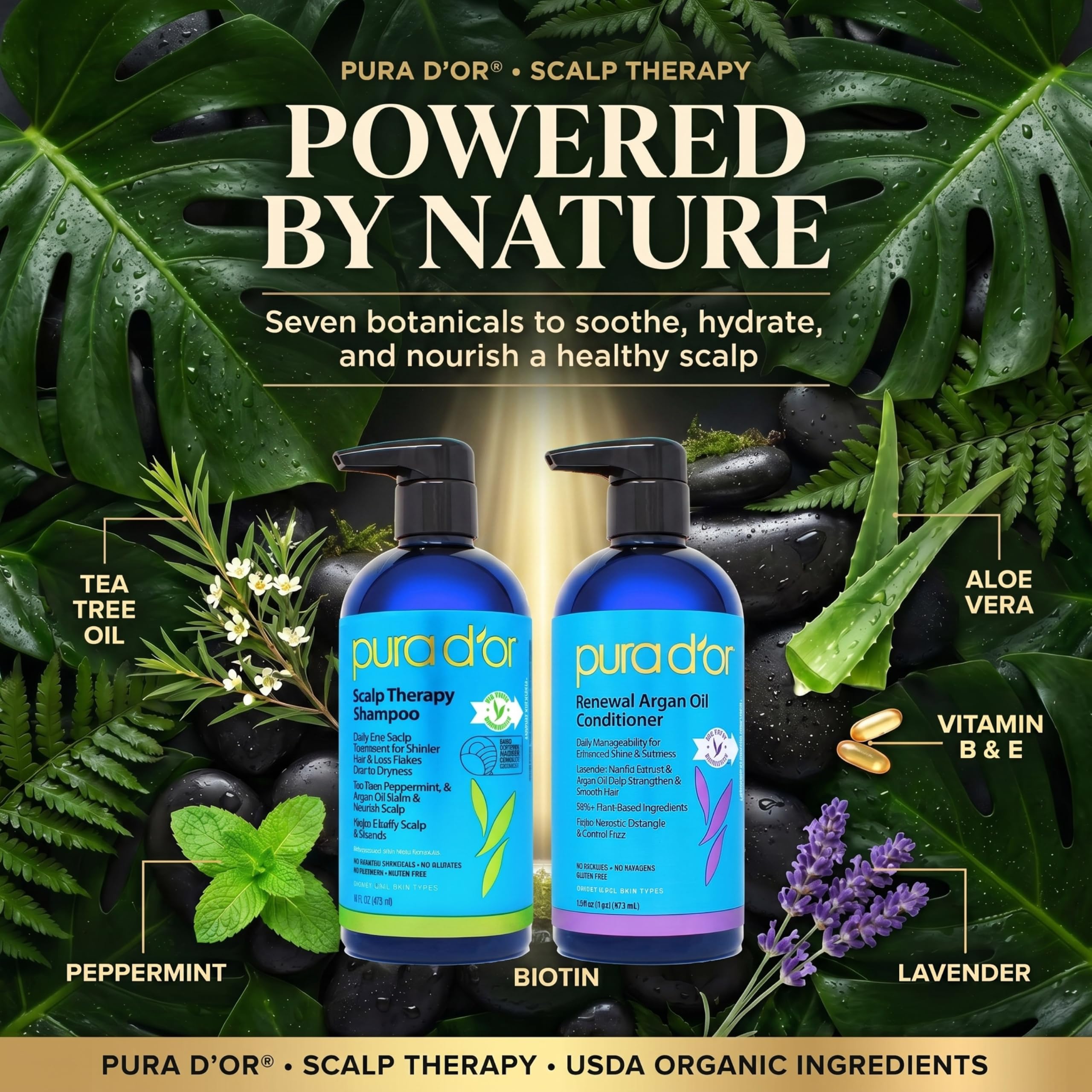 PURA D'OR etiqueta detallada con ingredientes calmantes visibles