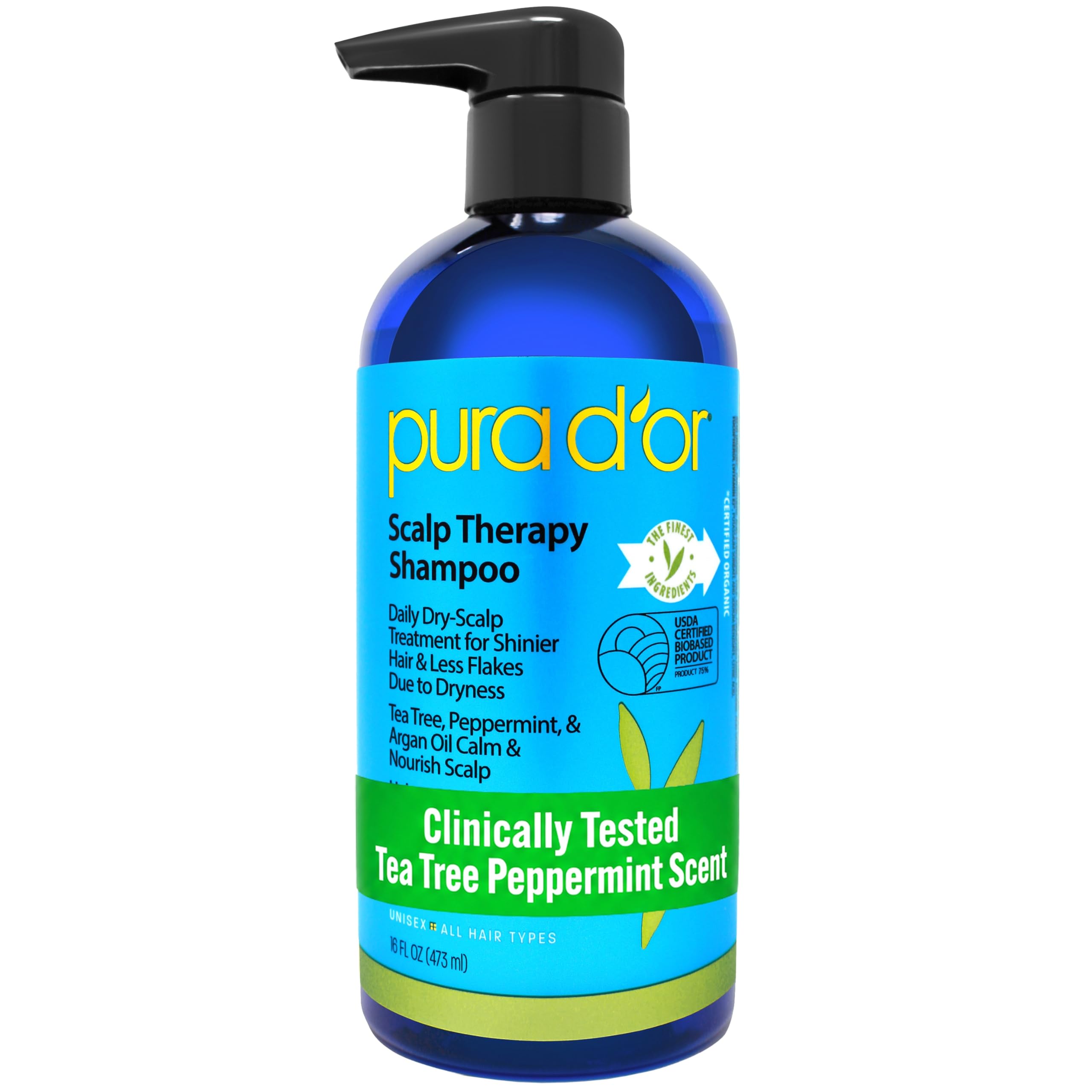 PURA D'OR envase frontal 16oz mostrando la marca y beneficios visibles