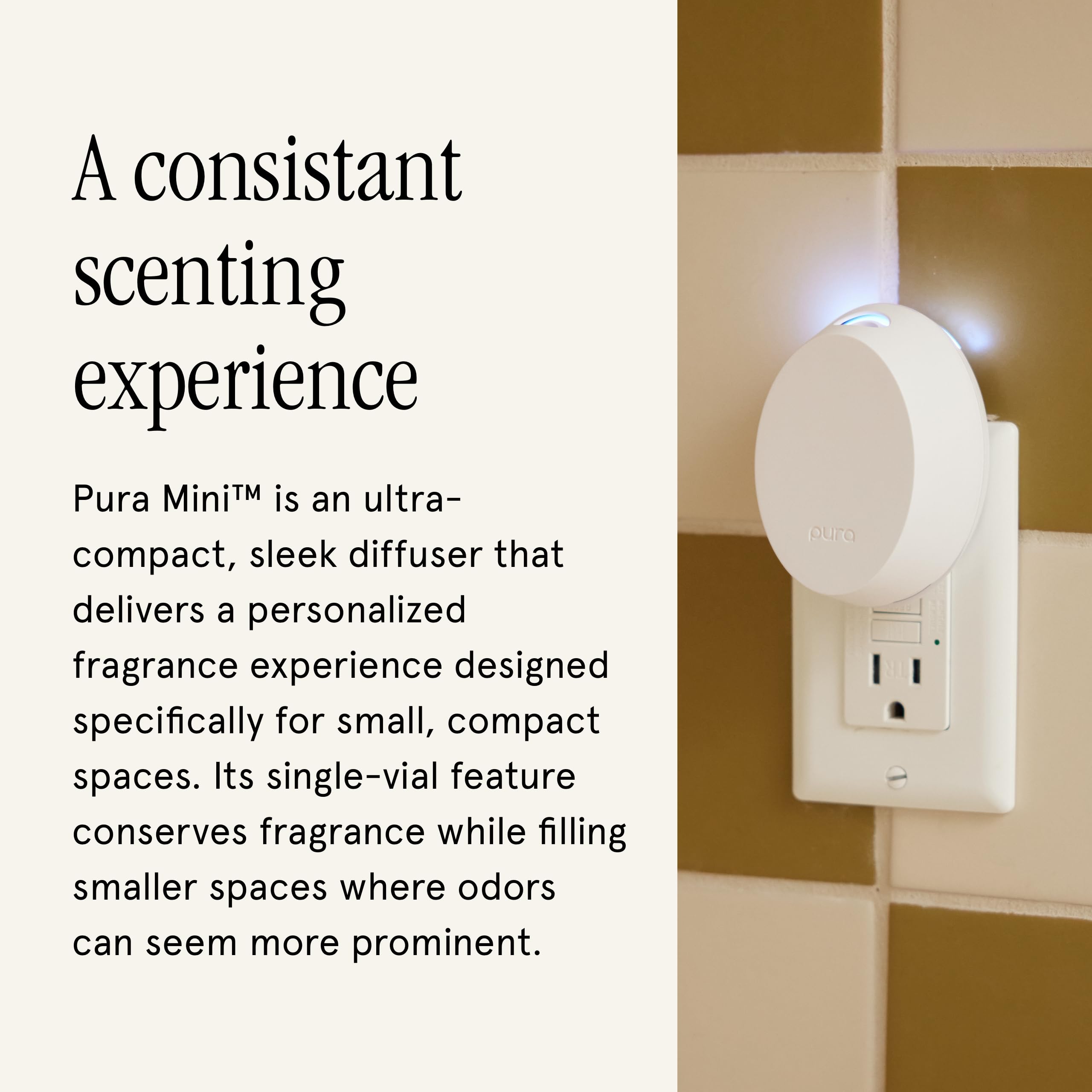 Pura difusor mini en baño perfuma ambiente y mejora sensación de limpieza