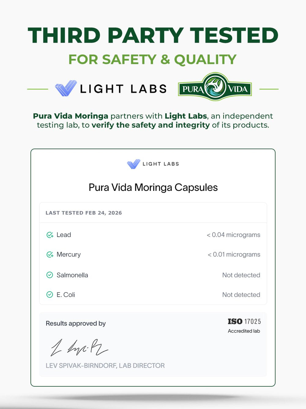 Pura Vida Moringa cápsulas en mano, visualiza dosis conveniente