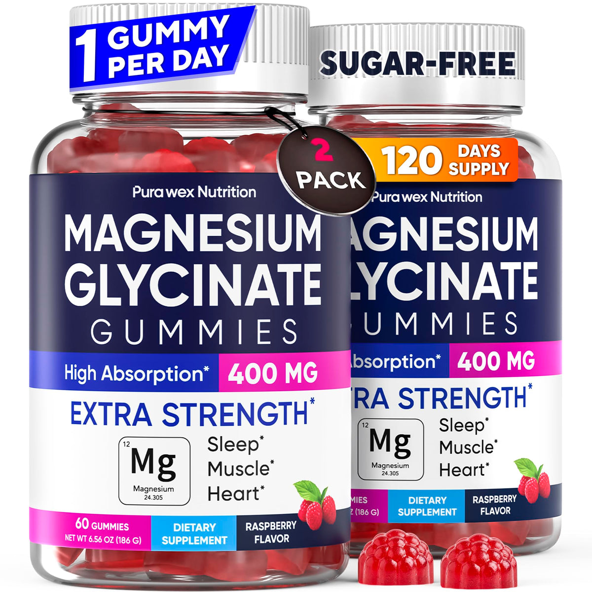 PURA WEX NUTRITION envase frontal del pack doble, suministro para cuatro meses