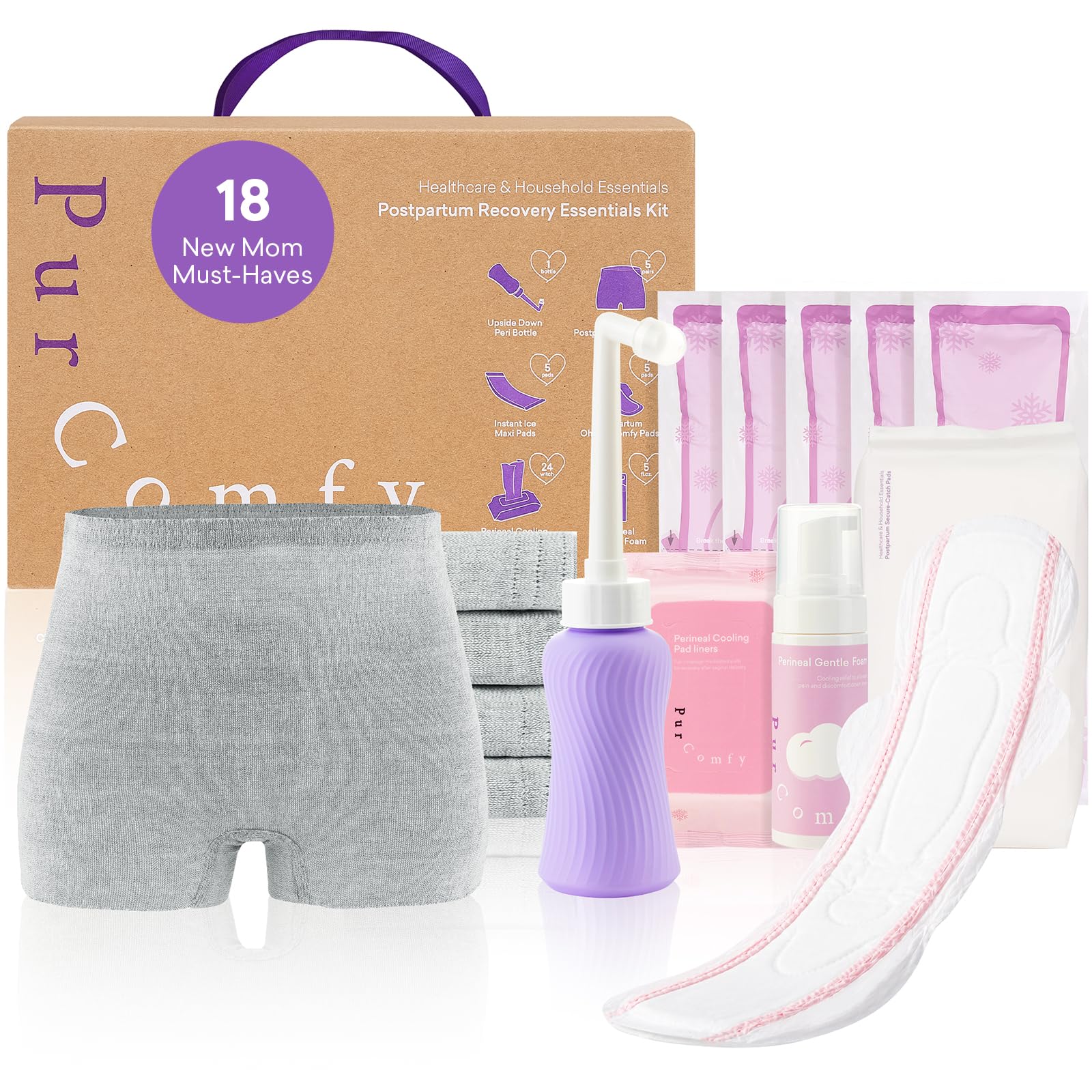 PurComfy vista frontal del kit completo para comodidad posparto