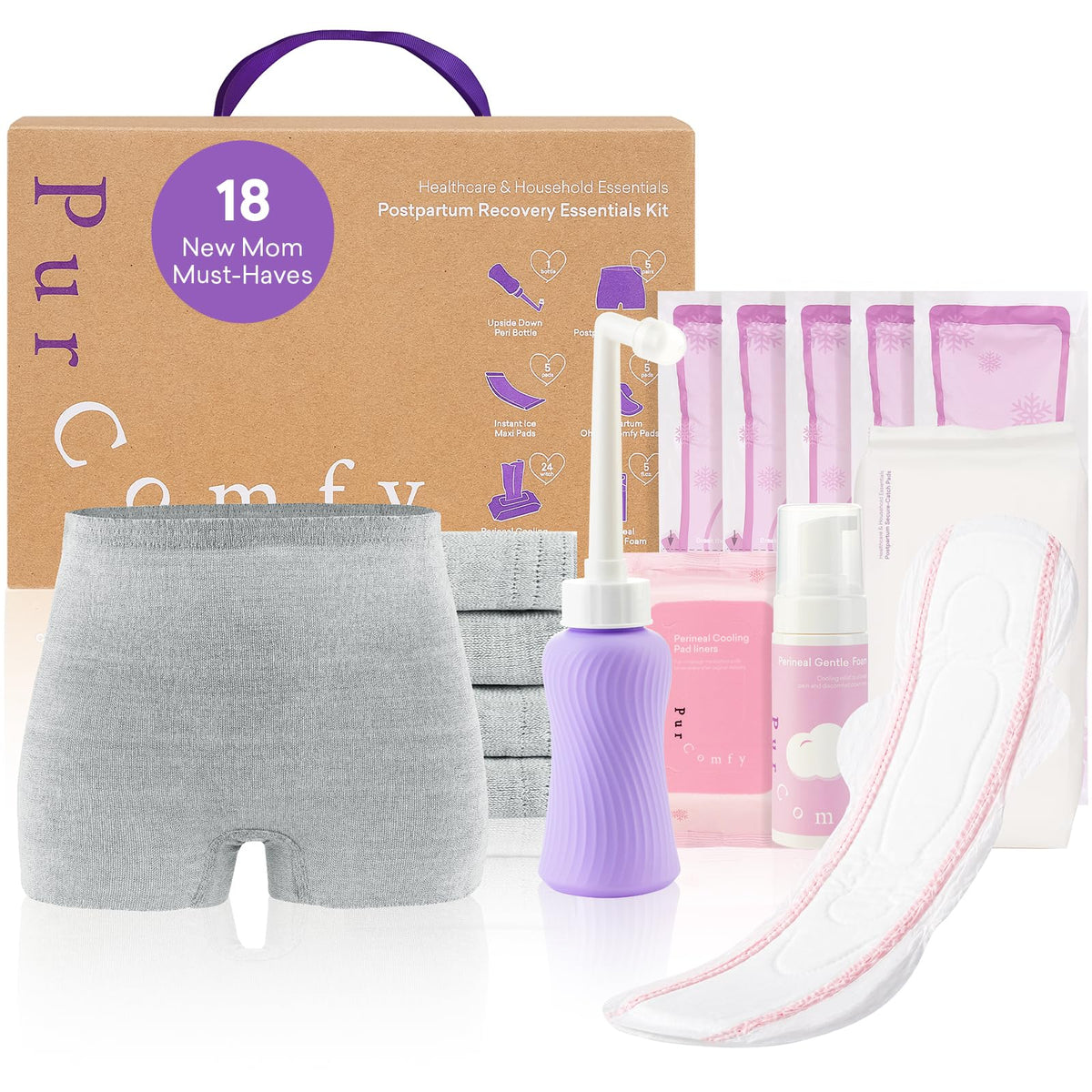 PurComfy vista frontal del kit completo para comodidad posparto