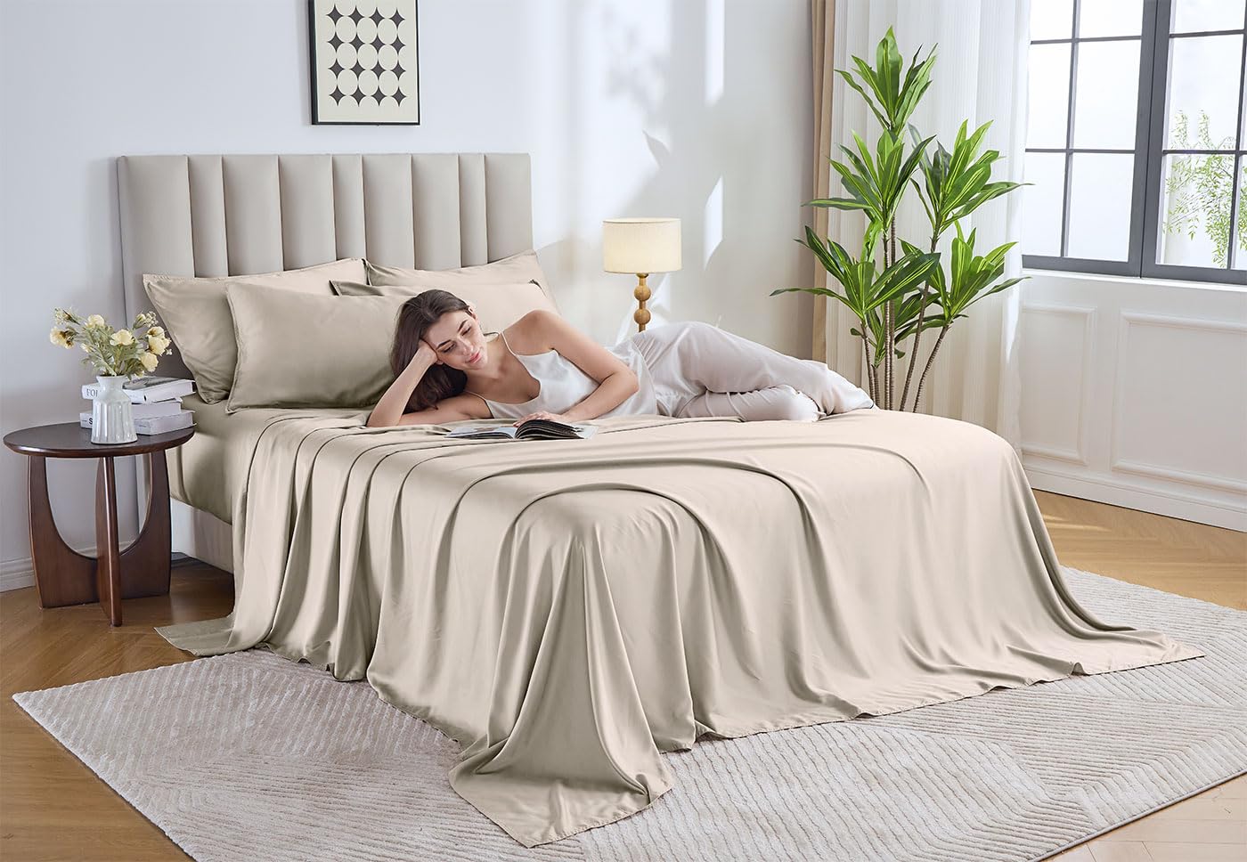 Pure Bamboo primer plano de textura sateen 300 hilos, tacto sedoso y resistente