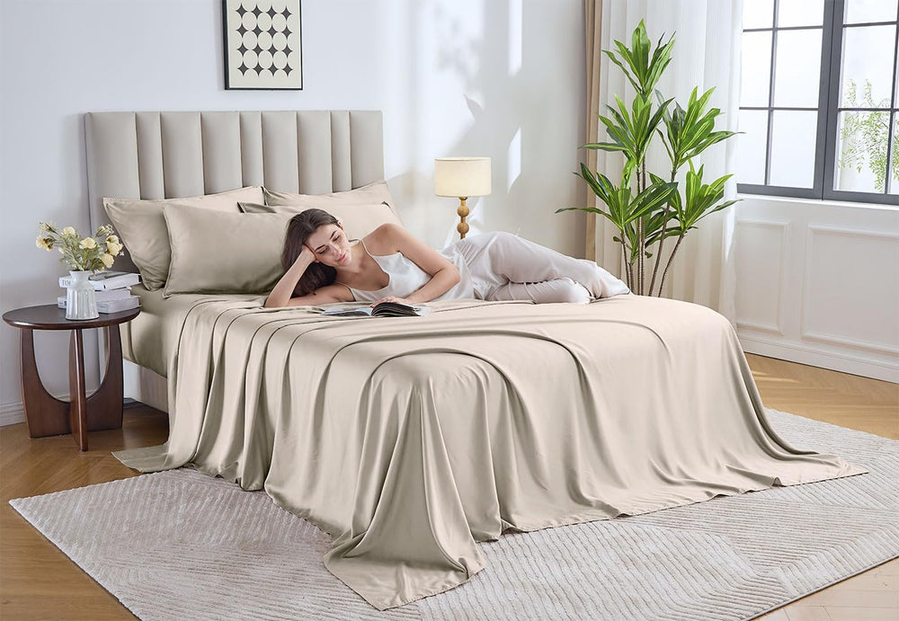 Pure Bamboo primer plano de textura sateen 300 hilos, tacto sedoso y resistente