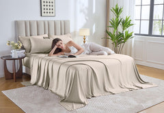 Pure Bamboo primer plano de textura sateen 300 hilos, tacto sedoso y resistente