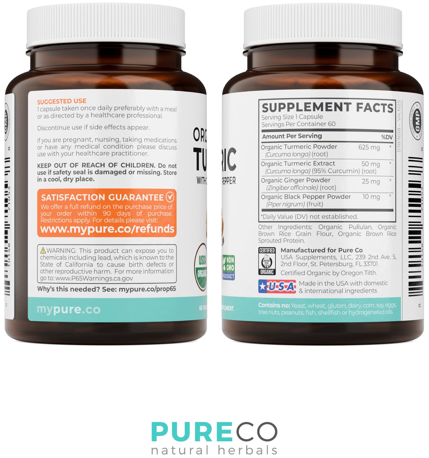 PURE CO comparación de tamaño con moneda para referencia clara