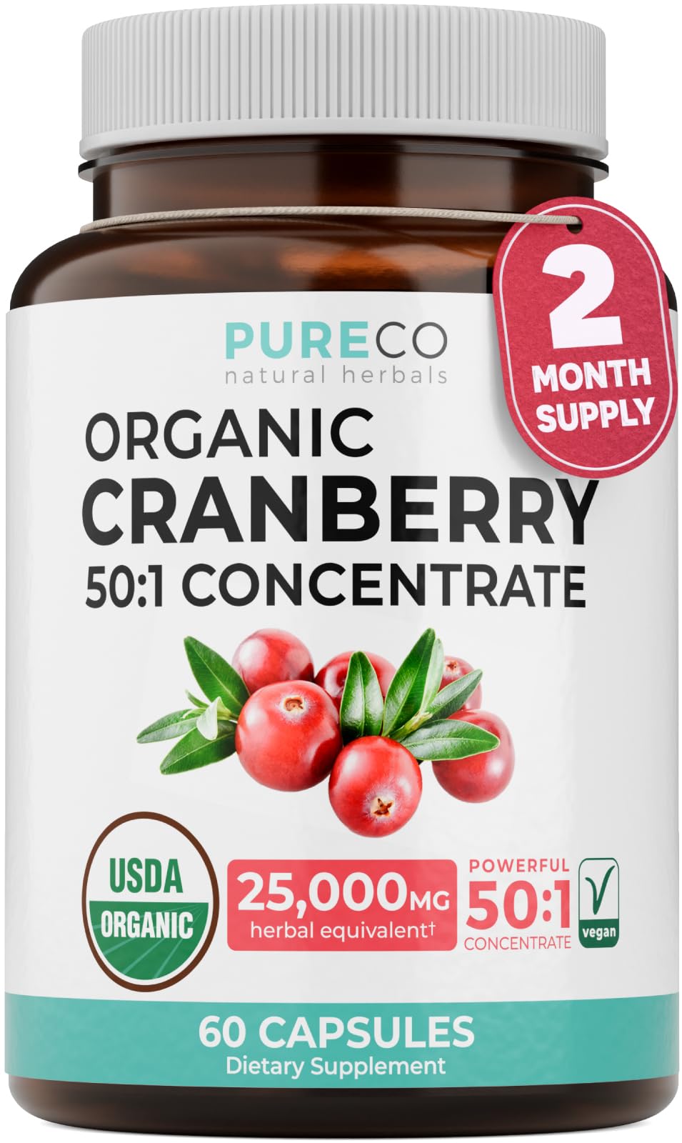 PURE CO frasco frontal mostrando cápsulas y diseño claro para confianza